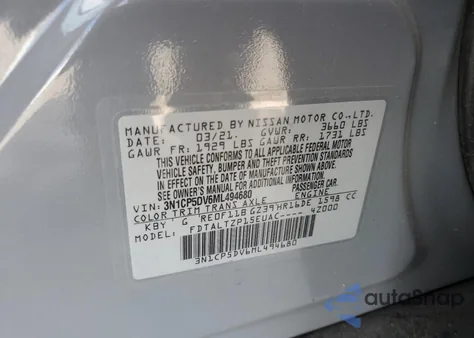 2021 Nissan Kicks Sr z USA, uszkodzony, nr VIN 3N1CP5DV6ML494680